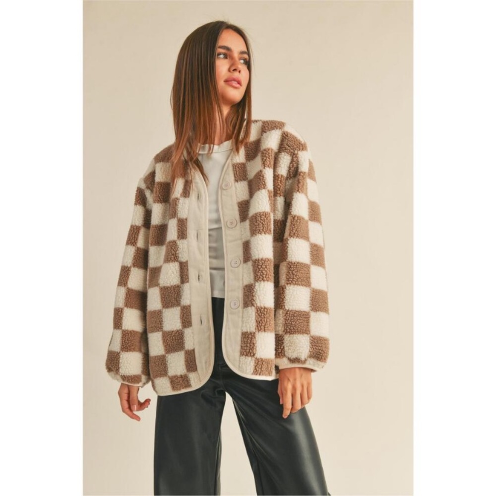 Cream checkered Sherpa jacket